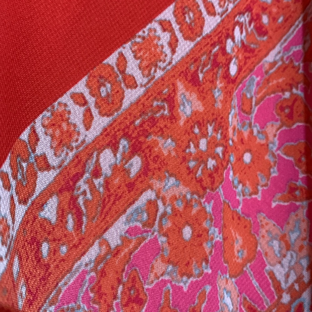 My Michelle Summer Dress XL Red Cream Floral Sleeveless Handkerchief Hem Lining - Picture 6 of 16